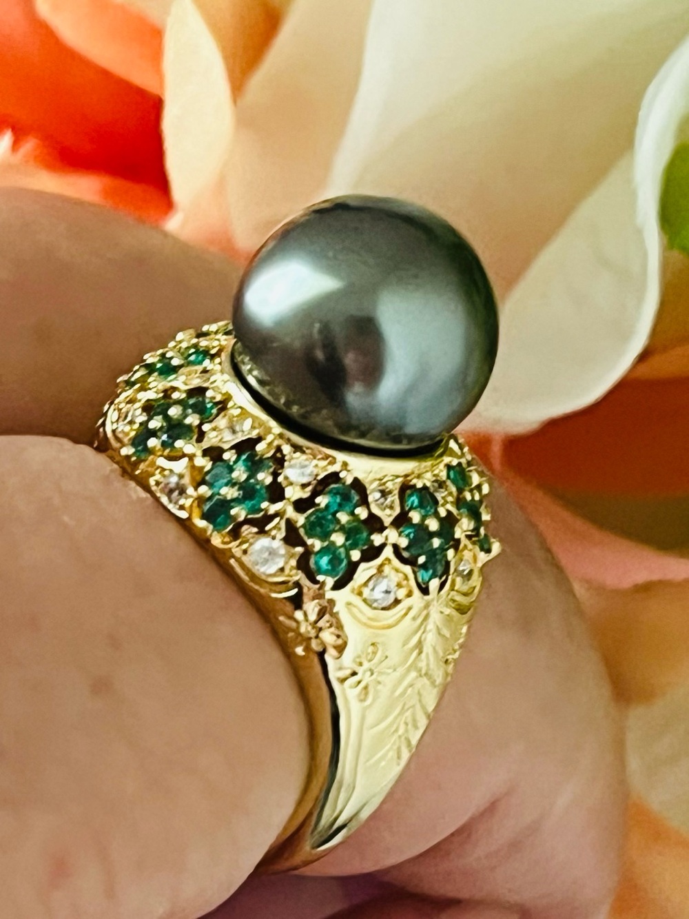 Regal Statement Ring – 12mm Lustrous Faux Tahitian Pearl
